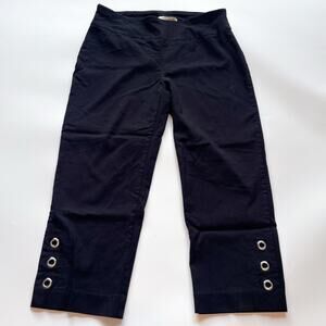 Womens Zac & Rachel Black Cropped Capri Pants Silver Grommet Detail Size 8 Goth